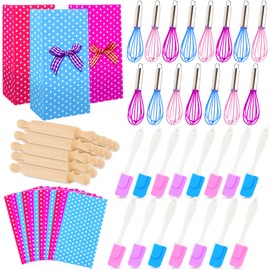 Plukeen 60 Pcs Kids Mini Baking Supplies with 15 Wood Rolling Pin 15 Whisk 15 Spatula 15 Gift Bags for Kids Classroom School Exchange Real Cooking Games Prize Cooking Party Favors Beginners