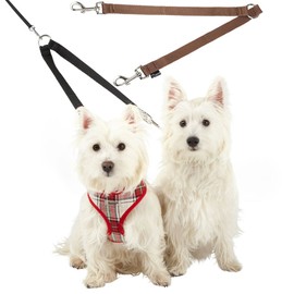 Double Dog Pet Lead Leash Splitter Coupler with Clip for Collar Harness (Brown)