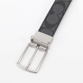 Coach FCQ016 CQ016 Charcoal x Black Harness Cut Toe Size Signature Reversible Leather Belt 1.2 inches (30 mm) Men's [Outlet Product], charcoal/black, Free size
