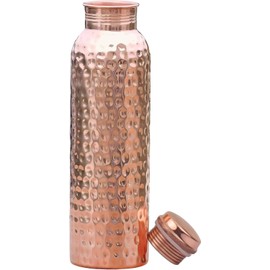 BIFFELY 100% Pure Copper Water Bottle for Drinking – Extra Large 34 Oz Wide Mouth, Hammered Ayurvedic Copper Water Bottle – Handcrafted Leak-Proof Vessel, Reusable, BPA-Free & Travel Friendly