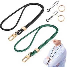 Pack of 2 Nylon Lanyards with Carabiner Hook, Lanyard Key, Collar Key Chain, Short Lanyard with Rotating Metal Clip, Removable Lanyard Wrist Straps, Black & Dark Green