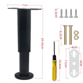 CNKHDZ Adjustable Metal Furniture Feet Bed Feet, T-taped Stainless Steel Heavy Duty Bed Centre Frame Slat Support Feet, DIY Replacement Feet for Sofas, Padded Chairs (Black, 25-42 cm/4 Pack)