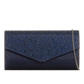 LeahWard Women's Diamante Clutch Bag Wedding Evening Handbag Prom (Navy)