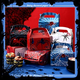 30 Pcs Spider Party Favor Boxes Spider Gifts Goodie Treat Boxes with Handles Spider Birthday Party Decoration 6.3 x 3.23 x 3.74 Inches Double Sided Printed Gable Candy Bag for Party Supplies, 6 Style