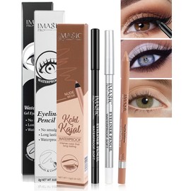 Nude Beige Black White Water Line Gel Eyeliner Pencil-3Pcs Smooth Easy-to-Sharpen Pencil Waterproof Smudge-Proof Cream Eye Liner Waterline Brightener Pen,Longlasting Eye Makeup Gift for Older Women