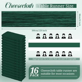 16 Pack Cheesecloth Table Runner, 10Ft Boho Gauze Table Runner 35×120 Inch Rustic Romantic Long Table Runner for Wedding Party Bridal Shower Thanksgiving Christmas Decoration(Emerald Green)