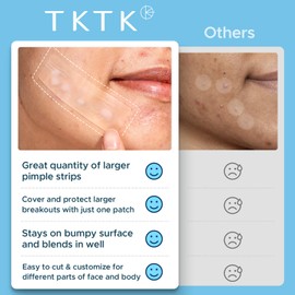TKTK TKTK Large Pimple Patches for Face, XL Acne Patches 60 x 20 mm, Big Hydrocolloid Bandages for Body, Forehead, Chin, Neck Zit Breakouts, Hydrocolloid Patch (Strip, Contoured, Dot 5 Sizes 96 Count)