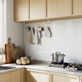 Yoillione Peel and Stick Backsplash for Kitchen: Self Adhesive Wall Tiles for Bathroom - Waterproof Vinyl White Thick Back Splash Tile 10 Sheets