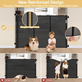 Reinforced 42" Extra Tall Pet Gate 55" Wide Retractable Baby Gate with Support Rods - Retractable Dog Gate Indoor/Outdoor Retractable Gate, Bottom Anti-Escape Tall Dog Gates for Doorways, Black