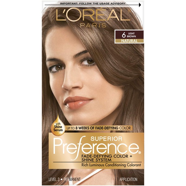 L'Oreal Paris Superior Preference Fade-Defying + Shine Permanent Hair Color, 6 Light Brown, Pack of 1, Hair Dye