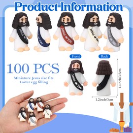 Bememo 100 Pcs Little Jesus Figures Jesus Loves You Original Design Pocket Rubber Little Figures to Hide and Seek Sunday Religious Party Share Easter Gifts(Classic Color)
