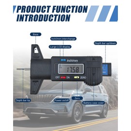 Gaoni Digital Tyre Tread Depth Gauge - 0-25.4mm/1Inch Portable Tread Depth Checker Tyre Depth Measure with LCD Display for Cars, Vans, Trucks