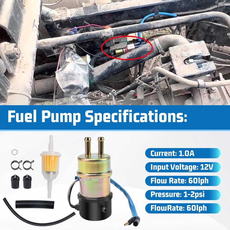 Electric Fuel Pump 12V for 1992-2008 Kawasaki Mule 3000 3010