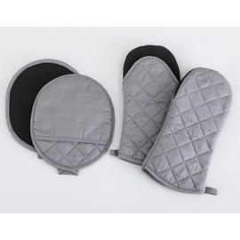 Home Beyond & HB design - 4-Pack Oven Mitts and Pot Holders Set - Heat Resistant Cotton Kitchen Gloves - Grey