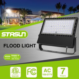 STASUN 300W 45000LM LED Flood Light Outdoor - High Lumen Super Bright, ETL Certified 100-277V 5000K Daylight White, IP67 Waterproof Stadium Lights for Arena, Parking Lot, Sports Court, Backyard