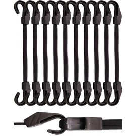 BINCKIN Bungee Cords with Hooks 30cm - 10 PCS Heavy Duty Bundy Cord with Hooks, 18mm Strong Bungee Straps with Hooks for Outdoor Camping Tarp, Tents, Bikes and Fixings (Black)