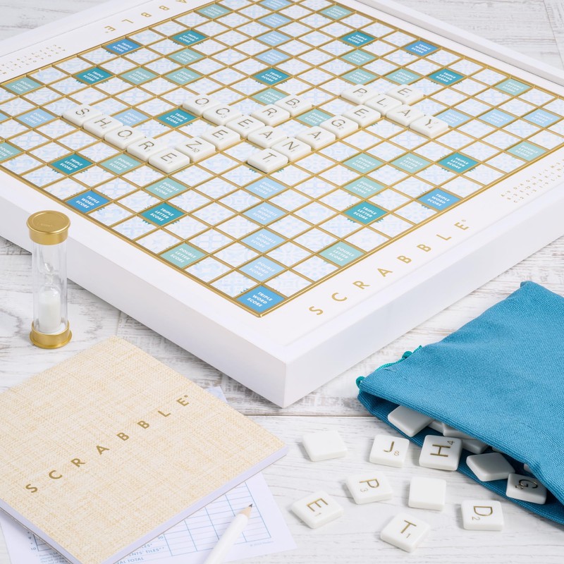 WS Game Company Scrabble Bianco Edition with Rotating Wooden Game