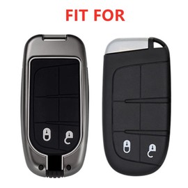 OTMIK Zinc Alloy Car Flip Key Case Cover Keychain Fit for Jeep Renegade Compass Grand Cherokee Chrysler 300C Wrangler Dodge Fiat Freemont (Silver, 3 Buttons)