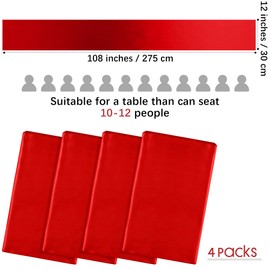 ANECO 4 Pack Satin Table Runner 12 x 108Inch Long Bright Silk and Smooth Fabric Party Table Runner for Wedding Banquet Party Decoration- Red