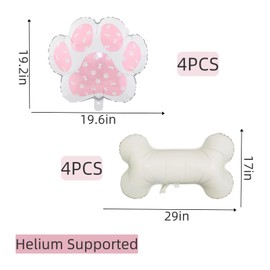 8 Pcs Dog Party Balloons, Include 29 Inch Foil Dog Bone Shaped and 19.6 Inch Pink Paw Print Balloons for Doggy Pet Puppy Birthday Party Baby Shower Supplies (Pink)