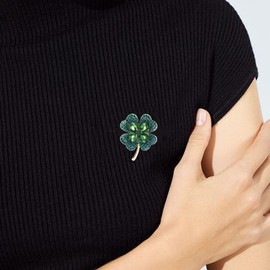 Rhinestone Green Clover Leaf Brooch Pin for Women Girls Unisex Gold Plated Vintage Crystal Flower Brooches Lapel Pins Lucky Decor Dress Accessories St Patrick's Day Holiday Christmas Jewelry Gift