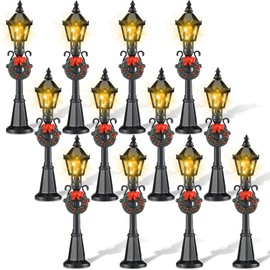 Christmas Lamp Post Village Accessories Village Fairy Lamp Train Lantern Lamp Miniature Street Lamp Decorative Street Lights for DIY Dollhouse Village Pathway (Stylish Style, 12 Pieces)