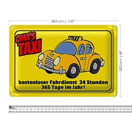 Oma's Taxi | Free Driving Service 24/7 | Nostalgic Metal Sign for Home and Garage | 20 cm x 30 cm