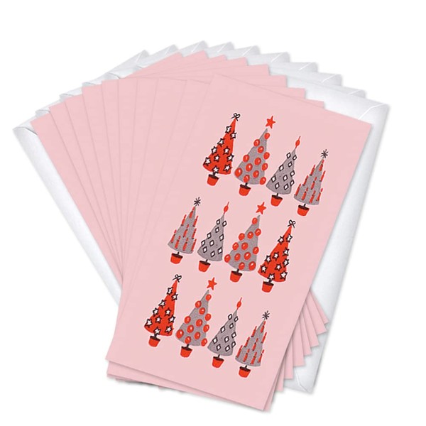 Wright Home & Gift Red & Gray Trees Holiday Greeting Cards | 20 Pack Bulk Set + 20 Envelopes (3.5x6.5)