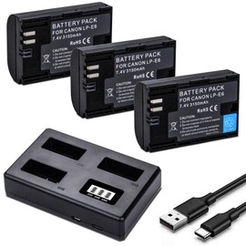 3-Pack LP-E6 LP-E6N Battery with Triple Charger for Canon EOS 5D Mark II