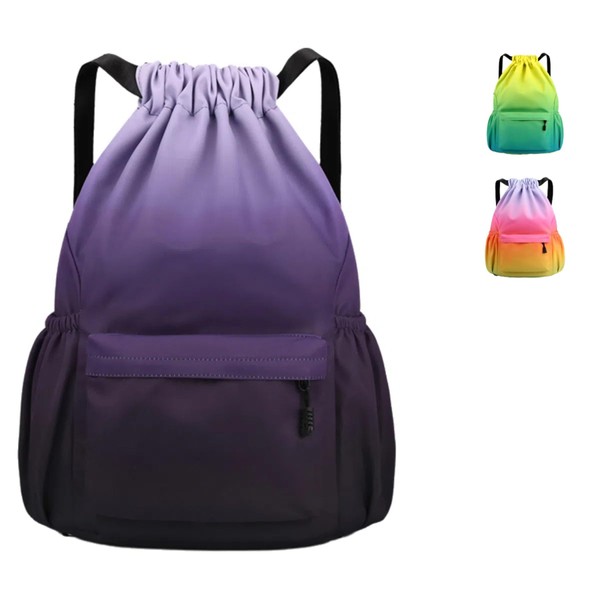 Drawstring Backpack Bag with Front Pocket Waterproof Oxford Cloth, Lightweight