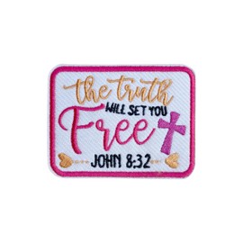 OKOMCM John 8:32 The Truth Will Set You Free 3'' Iron On Embroidered Patch, Cross DIY Sew On Patches, Faith God Lovers Embroidered Patches for Clothes Backpacks Hats Denim, Bible Gift for Christian