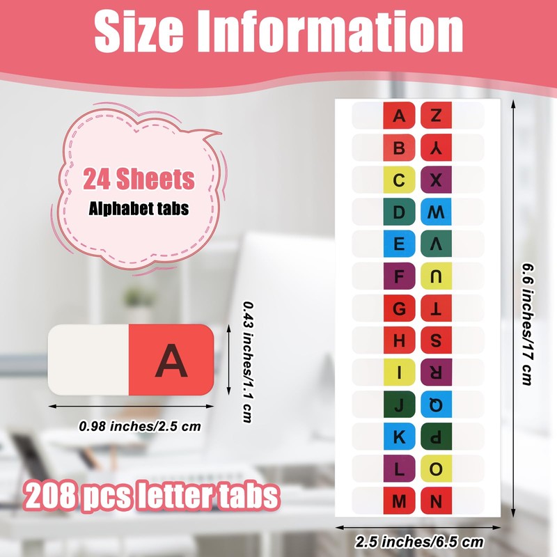 ElevateTech A-Z Alphabet Tabs, 24 Sheets A-Z Multicolor Sticky Alphabet