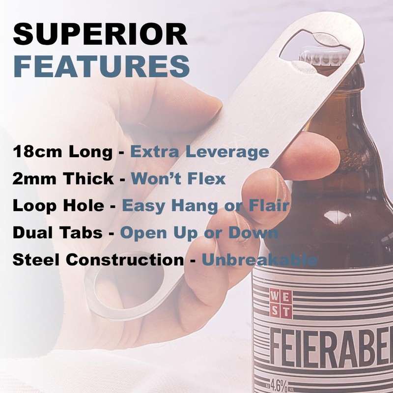 FLOW Barware Bar Blade, 18cm Steel Bottle Opener | Heavy
