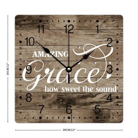 Zyadsinoudor Amazing Grace How Sweet The Sound Square PVC Clock Religious Christian Scripture Numeral Clocks 12in Battery Operated Bright Large Wall Clock for Living Room Kitchen Home Office School