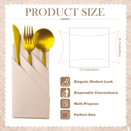 Qilery 50 Pieces Paper Linen Napkins, Disposable Airlaid Paper Napkins Prefolded Dinner Napkins with Built in Flatware Pocket for Silverware Valentine Wedding Party Christmas Day (Beige)