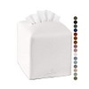 Tissue Box Cover, Jeethemy Square PU Leather Tissue Box Holder, Modern Tissue Case Facial Paper Organizer Dispenser，5X5X5'',Single White