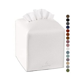 Tissue Box Cover, Jeethemy Square PU Leather Tissue Box Holder, Modern Tissue Case Facial Paper Organizer Dispenser，5X5X5'',Single White