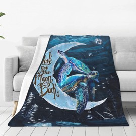 Sea Turtle Blanket Turtle Moon Decor Inspirational Throw Blanket Gifts for Girls Boys Turtle Lover Winter Bedding Super Warm Soft Plush Lightweight Fleece Flannel Blanket for Kids Adults Women 50"X40"