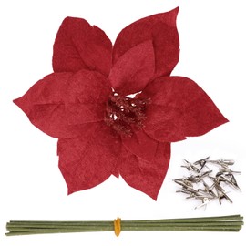 CEWOR 12 Pcs Christmas Poinsettia Artificial Flowers Flannel Christmas Tree Decor Flowers with Clips and Stems for Wedding Party Xmas Tree, 6.7 Inch (Red)