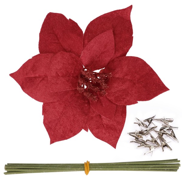 CEWOR 12 Pcs Christmas Poinsettia Artificial Flowers Flannel Christmas Tree