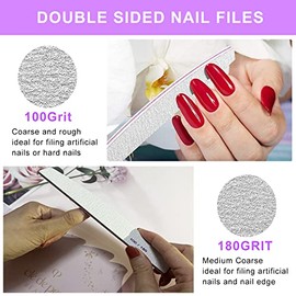 Juego de 20 limas de uñas para uñas naturales, lima de uñas de grano 100 180, 4 lados de grano 120, bloque de uñas de gel acrílico, herramienta de man
