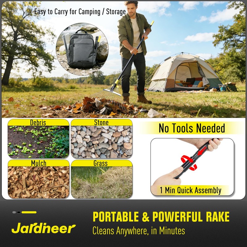 Adjustable Leaf Rake, Expandable Lightweight Metal Yard Rakes