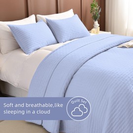 Lady Ann Light Blue Oversized King Bedspreads 120x120, Extra Large 3PCS Oversized King Quilt Set for Bed, Lightweight & Ultra-Soft Farmhouse Bedspreads & Coverlets