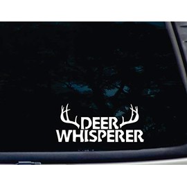 Deer Whisperer - 8" x 3 1/2" die cut vinyl decal for windows, cars, trucks, tool boxes, virtually any hard, smooth surface
