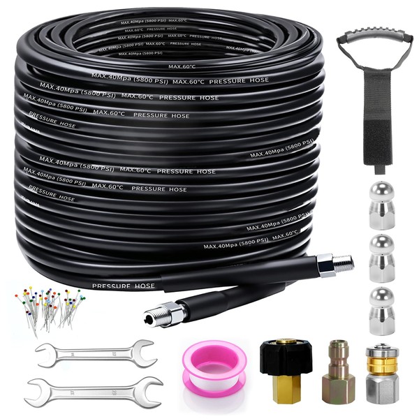 150FT Sewer Jetter Kit for Pressure Washer, 5800PSI Drain Cleaner