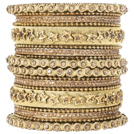 Aheli Ethnic Colorful Bangles Chuda Set Stone Studded Bangle Set Indian Wedding Wear Fashion Jewelry Gift for Women Gold