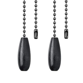 Dotlite 2Pack Black Wooden Ceiling Fan Pull Chain Extender, 12in Decorative Fan String Pulls Extension,3mm Diameter Beaded Chain Pulls Ornaments with Connector