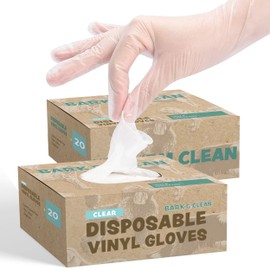 Bark & Clean Disposable Gloves Latex Free - Vinyl Gloves Non-Sterile - Clear Plastic Gloves Medium - Travel Pet Supplies - Dog Poop Bag Accessories - Portable Pack of 40