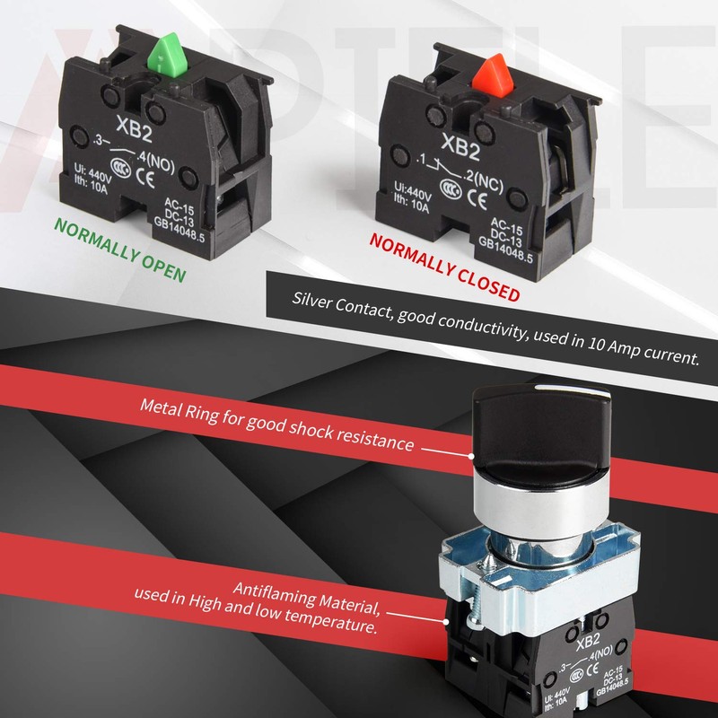 APIELE (Pack of 2) 22mm 3 Position Selector Switch Maintained