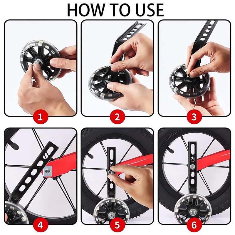 Bike Training Wheels, Flash Mute Wheel, Bicycle Stabiliser Mounted Kit,